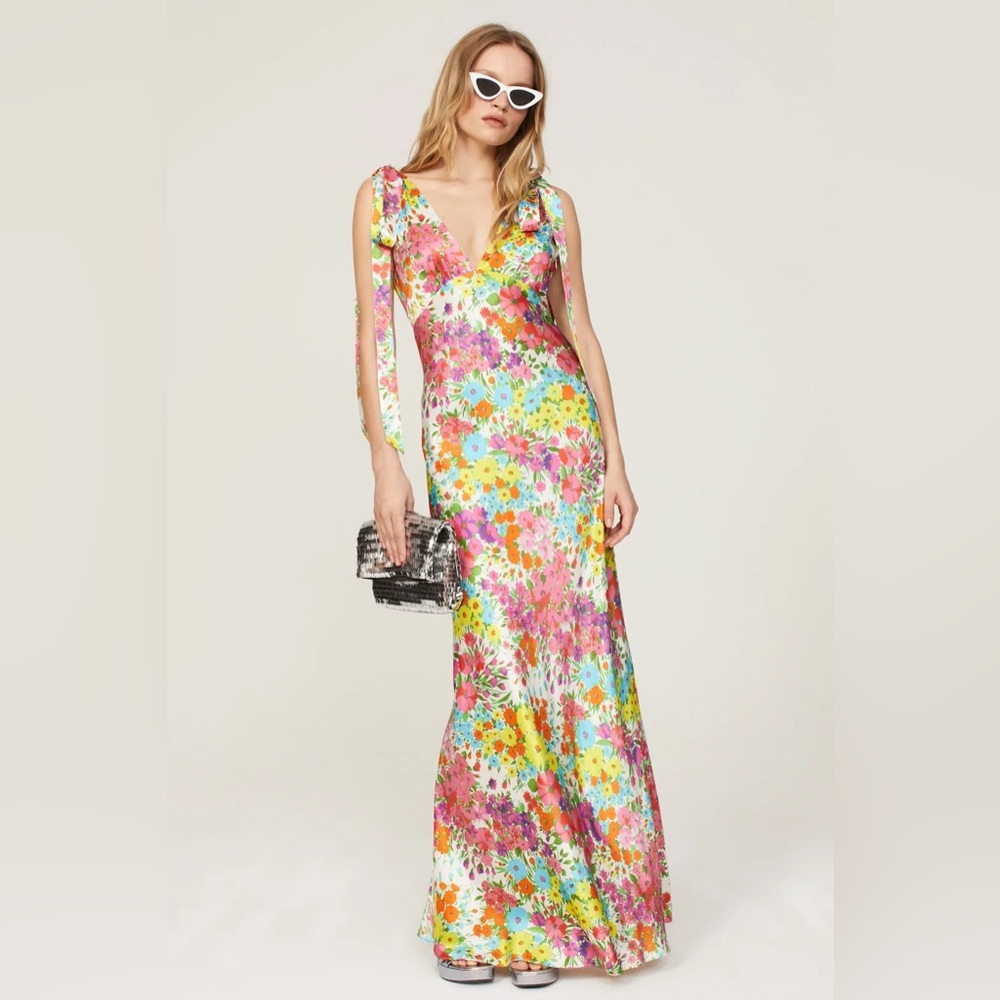 Les Reveries Satin Floral maxi dress gown.